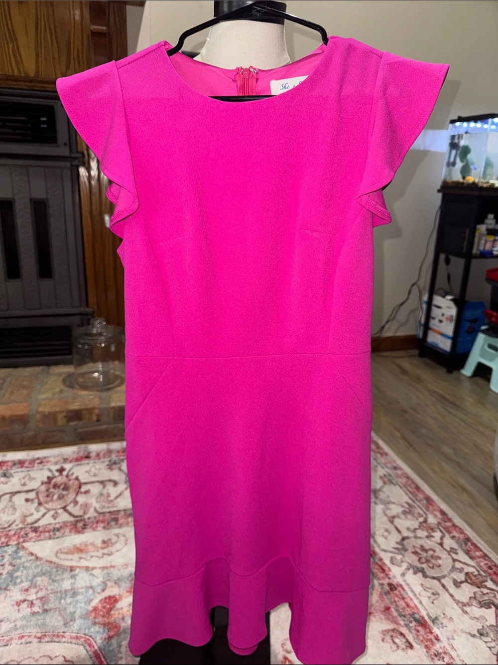 She + Sky Hot Pink Ruffle Sleeve Fit-and-Flare Dress